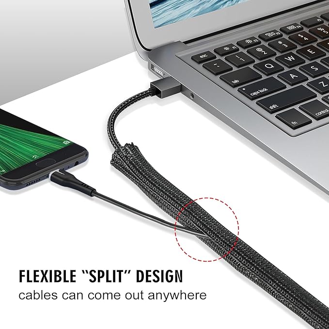 25ft - 3/4 inch Cord Protector Cable Sleeve Split Wire Loom Tubing for Power Cord Audio USB Cable, Wire Cover Cable Management Sleeve for TV Computer, Cord Protectors from Pets Chewing, Black