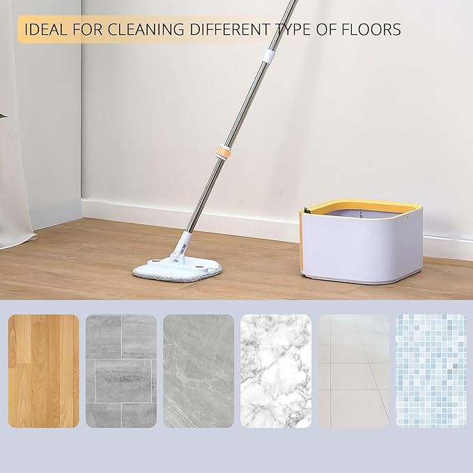 True & Tidy® TrueClean Mop and Bucket System Plus with New Easy Lift Inner Bucket, Self Wringing, Separates Clean from Dirty Water, Folding Mop Head, Dual Brush System, 4-pc Machine Washable Pads