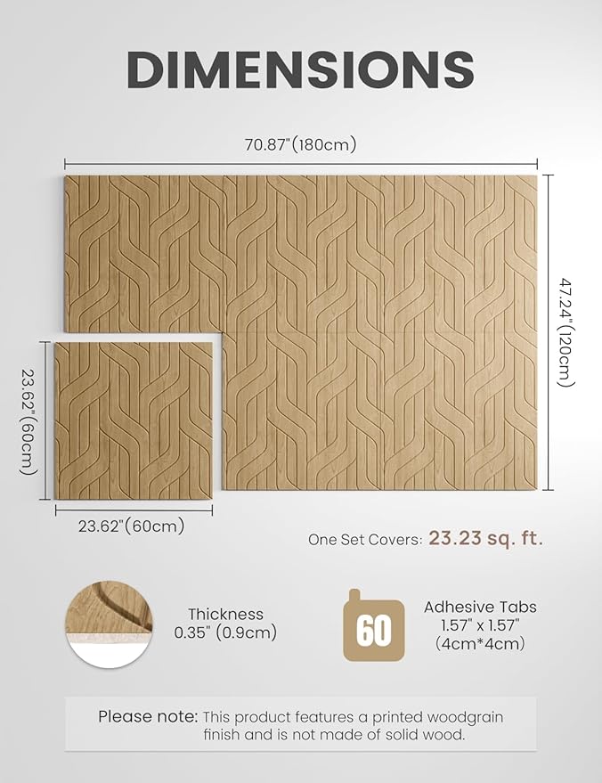 Large Felt Bulletin Board,Cork Board Alternative 70.87'' x 47.24'' Art Acoustical Wall Panels-6 Pack with 60 Adhesive Tabs,for Recording Studio/Home Offices-Natural Oak/Artistic
