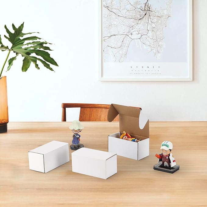 RLAVBL 50 Pack 4.6x2.2x2.2 Inches Small Shipping Boxes White Corrugated Cardboard Box for Small Business, Shipping, and Packing