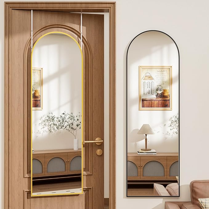 Full Length Door Mirror, Wall Mounted Wall & 48 “X14” Arched Behind Door Mirrors, Full Length Mirror for Use in Living Rooms, Rooms, Bedrooms, Cloakrooms, etc. (Gold)