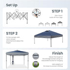 PHI VILLA 10x10 Pop Up Canopy Tent - One Push Setup, Instant Shade Tent with Vented Roof for Beach & Events - Includes Storage Bag, Sandbags, Stakes & Ropes (Navy Stripe)