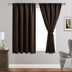 JIUZHEN Blackout Curtains for Bedroom - Thermal Insulated Room Darkening Noise Reducing, 52 x 45 Inch Length Curtains for Living Room, Set of 2 Panels with Tiebacks, Brown