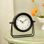 Small Black Desk and Shelf Clock, 5.9*6.9 Inch Retro Elegant Tabletop Clock with Glass Cover, Silent Non-Ticking Battery Operated Decorative Clock for Living Room, Office, Bedroom, Gift Idea