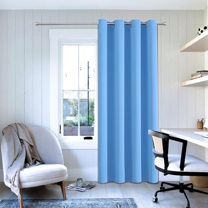 ChrisDowa Blackout Curtains 108 Inches Long for Living Room, Grommet Thermal Insulated Room Darkening Curtains for Bedroom (1 Panel Set, Sky Blue, 52W x 108L)