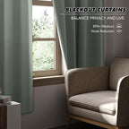 KGORGE Green Short Curtains for Bedroom, Privacy Thermal Insulated Room Darkening Energy Saving Kitchen Curtains 45 inch Length, Back Tab Rod Pocket, W34 x L45 inches, Grayish Green, 2 Panel