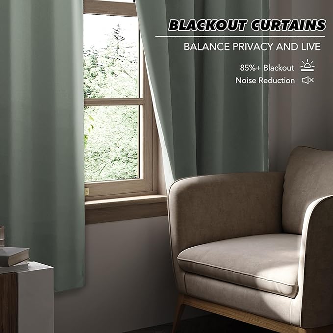 KGORGE Grayish Green Small Window Curtains, Privacy Thermal Insulating Drapes Light Blocking Room Darkening Energy Saving Curtains for Bedroom Kitchen, Back Tab Rod Pocket, W52 x L45, 2 Panels