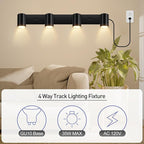 BoostArea Plug in Track Lighting, LED Track Light Kit, Black 4-Light Track Lights for Kitchen, 15 FT Cord,4 Way Ceiling Spotlight, Rotatable Wall Mount Light Head for Bedroom Hallway Living Room
