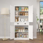71” Food Pantry Storage Cabinet with Drawer,White Metal Kitchen Pantry Cabinet with Doors and Adjustable Shelves,Tall Storage Cabinets for Pantry,Kitchen,Livingroom