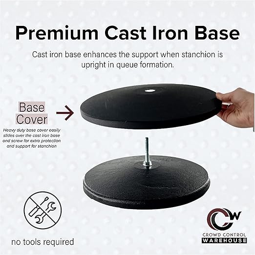Montour Line MI650 Set of 2 Retractable Belt Barrier Stanchion, Cast Iron Base, Black Satin Stainless Steel Post (16 ft Yellow with"Caution - DO NOT Enter" Black Letters Belt)