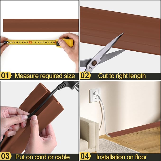 MYFAMIREA 4FT Floor Cord Cover Heavy Duty Cable Cover Protector with 3 Channels Extension PVC Floor Wire Cover Outdoor Cord Hider Management Cord Cover for Wire on Floor for Home Office Outdoor, Brown