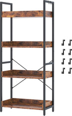 HCHQHS 4 Tier Bookshelf, Adjustable Industrial Bookcase, Vertical Tall Book Shelf, Wood and Black Metal Open Bookshelves for Home Office, Living Room, Bedroom