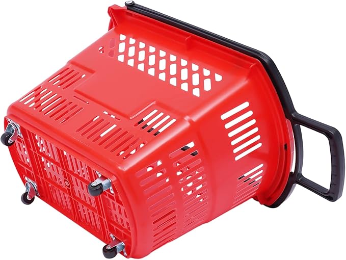 6PCS Shopping Carts with Wheels, 35L Portable Shopping Baskets Set with Handles Grocery Basket for Retail Store, Supermarket, Grocery |19" x 13.7" x 14" (Red)