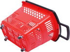 6PCS Plastic Shopping Baskets,35L/9.2Gal Trolley Rolling Shopping Cart Set with Wheels,Grocery Basket with Handles,Portable Utility Cart for Supermarket,Retail Store,Laundry,Fruit Stores (Red)