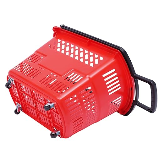 Rolling Shopping Baskets, 6PCS Shopping Carts 35L/9.2gal Plastic Rolling Shopping Basket with Wheels and Handle for Carrying and Storing Clothing Groceries (Red)