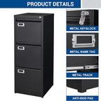 Vertical File Cabinets - 3 Drawers 17.8" Deep Lockable Filing Cabinet - Metal Storage Cabinets for Home Office to Hanging Files Letter/Legal/F4/A4 Size