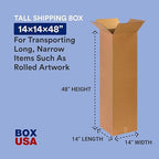 BOX USA 14 x 14 x 48 Corrugated Cardboard Boxes, Tall 14"L x 14"W x 48"H, Pack of 10 | Shipping, Packaging, Moving, Storage Box for Home or Business, Strong Wholesale Bulk Boxes