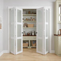Bifold Doors for 64" x 80-3/4" Opening, 3-lite Tempered Frosted Glass Closet Folding Doors with Hardware kit Included, Easy Assembly, White