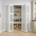 Bifold Doors for 64" x 80-3/4" Opening, 3-lite Tempered Frosted Glass Closet Folding Doors with Hardware kit Included, Easy Assembly, White