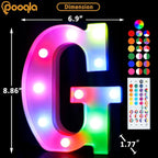 Pooqla Colorful Light Up Letters with Remote, Upgraded 35 Colors LED Marquee Letters, RGB Lighted Letter for Girls Teenager Gift, Birthday, Party, Wedding, Night Light, Room, Bedroom Decor, Letter G
