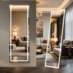 Kosmonia 65x22 Frameless Full Length Mirror, Dimmable 3 Color LED Light w/Memory Function, Distortion Free, HD Reflection & Anti Desilvering, Tempered Glass & Shatter Proof Film Doubling Safety