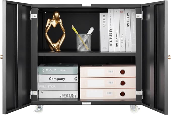 Print Mobile Printer Stand, Rolling Filing Cabinet, Lateral Office Filing Cabinet fits A4 or Letter Size for Home Office (Black, H23.62)