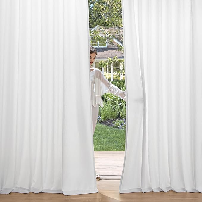 MIULEE Non-See-Through Privacy Linen Curtains 2 Panels, Light Filtering Window Curtains Farnhouse Textured Back Tab Semi Sheer Drapes for Bedroom Living Room, 52 x 96 Inches Long, Pure White