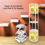 Foldable Display Case,Portable Display Cabinet,Retail Display Racks,Storage Showcase Cabinets Luminescent with LED-Light for Tradeshow Display,Tradeshow Booths ,White Round 4-Shelves 18x76inch
