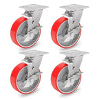 Nefish 6 Inch Industrial Casters Set of 4 Heavy Duty No Noise Polyurethane Wheel on Steel Hub, Workbench Casters with Brakes 4800 Lbs, Plate Swivel Casters for Toolbox Workbench (4 Swivel & Brakes)
