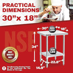 DuraSteel 30x24 Stainless Steel Work Table - NSF Commercial Prep Metal Table - Outdoor Pizza Oven Stand w/Under Shelf - Kitchen Island Laundry Utility Garage Microwave Stand Large Rolling Storage Cart