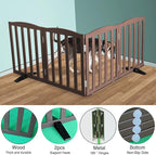 Freestanding Dog Gate Indoor,Doggie Gate Foldable Pet Gates for Doorways,Stairs or Hallways, Wooden Brown Pet Gate for The House, Pet Fence with Support Feet Included,24 "Height-4 Panels