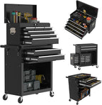 8-Drawers Large Tool Chest, 2-in-1 Detachable Garage Rolling Tool Box Metal Tool Storage Cabinet Removable Lockable Tool Cart with Wheels and Drawers