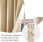 JIUZHEN Blackout Curtains for Bedroom - Thermal Insulated Noise Reducing Privacy Short Curtain for Living Room, Set of 2 Panels with Tiebacks, 52 x 54 inches Long,Light Beige