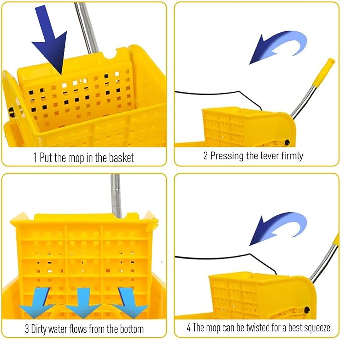 Commercial Mop Bucket with Wheels,20L Side Press Wringer and Handle Holder,Combo Cart Set for Home Office Floor Cleaning