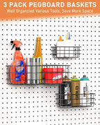 INCLY 1/4“ Extra Thick Pegboard Accessories Kit, 100PCS Heavy Duty Metal Peg Board Hook Assortment with 3 Sizes Basket S/M/L Fit 1/4 Inch Pegboard for Garage Wall Organizer Hanging Tools