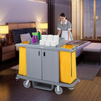 266LBS Premium Hotel & Housekeeping Cart with Door on Wheels, Multifunctional Commercial Cleaning Cart with Large Capacity Vingyl Bags, Comfor Grip Handles and Easy Move Casters, Gray