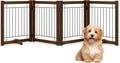 Wire Dog Gate Solid Wood Frame, Anti-Chewing, 4-Panel, 24" Height, 80" Width, Indoor Freestanding Pet Gate Foldable Wooden Dog Fences for Stairs, House, Doorway, Walnut Color