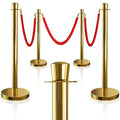4PCS Top Crown Decoration Gold Stanchions Posts with 3PCS 5 ft Red Velvet Rope, Red Velvet Rope Stanchion Set Crowd Control Barriers, Stanchions and Velvet Ropes Red Carpet Poles for Party Supplies