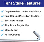 Steel Tent Stakes Heavy Duty Ground Stake, Metal Stakes to Anchor Commercial Inflatables, Outdoor Camping Canopy, Fence, Garden Tent Accessories, 1" Diameter x 18" Length, 50 Pack
