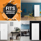 Metal Storage Cabinet-71” Tall Steel File Cabinets with Lockable Doors and Adjustable Shelves-White Steel Storage Cabinet for Home, School, Office, Garage