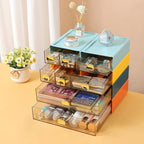 Spacious Desk Drawers, Stackable Desktop Organizer, Plastic Storage Box for Office, School & Home Supplies (4 Small Drawers, OG & YE)