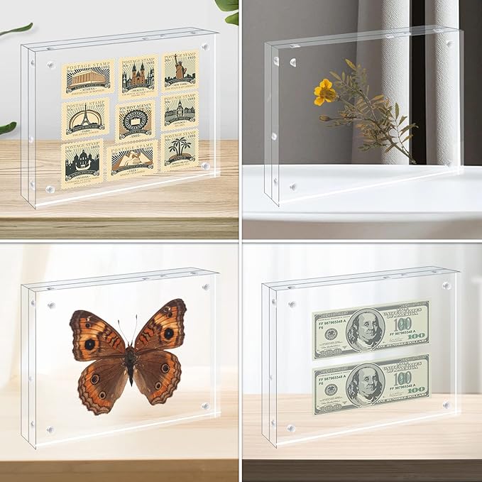 Egofine 8x10 Acrylic Frames 3 Pack, 20mm Thicker Frameless Clear Picture Frames, Double Sided Magnetic Picture Frames, Free Standing Desktop Display