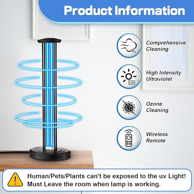 Qualirey 100W UV & Ozone Sanitizer, High Power Room Disinfection Light with 3 Level Timer & Remote, Whole Room Disinfection for Large Spaces, Offices & Basements