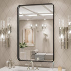 LOAAO 24X30 Inch Black Metal Framed Bathroom Mirror for Wall, Matte Black Bathroom Vanity Mirror Farmhouse, Large Rounded Rectangle Mirror, Anti-Rust, Hangs Horizontally or Vertically