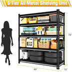 48" W Garage Storage Shelves Heavy Duty, 2800LBS Loads Adjustable Garage Shelving, 5-Tier Metal Shelving Units and Storage Racks, Industrial Utility Shelf,48" Wx18 Dx78 H, Black