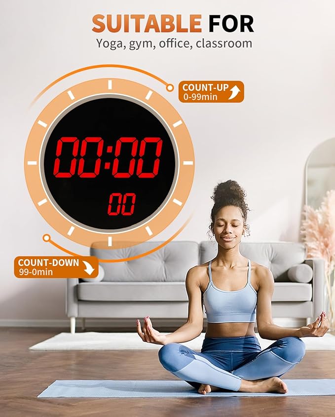 12" Large Digital Wall Mount Clock, Count Down Timer, Alarm, Big LED, 12 RGB Color, Temperature for Living Room Classroom Desk, Xmas, Birthday Gift for Senior Mom Dad (Round)