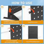 2 Pcs Metal Pegboard Display Stand with 24 Peg Hooks for Retail Crafe Shows&Fairs,Black Merchandise Display Rack for Seling Accessories,Display Stands for Boutique,Stores(16*12 inch)