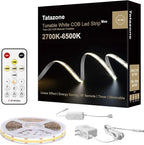 16.4ft Tunable White COB Led Strip Light with RF Remote, CRI93+ Dimmable CCT 2700K-6500K Led Tape Lights, Adhesive High Density Led COB Light Strip for Bedroom, Kitchen, Cabinet