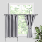 JIUZHEN Short Blackout Curtains for Small Window - Cafe Room Darkening Privacy Thermal Insulated Window Curtains Tiers for Bathroom,Kitchen, W 42 x L 36, Set of 2 Panels with Tiebacks, Silver Grey