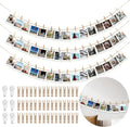Hanging Photo Display Wall Decor with 45 Wood Clips, YuanDe 67 Inches Boho Wooden Bead Garland Collage Picture Frame Photos String DIY, Photo Hanger for Bedroom Office Dorm Room Decor Gifts(3PCS)